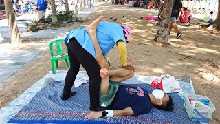 Flexible THAI BEACH MASSAGE by a Grandma in Thailand