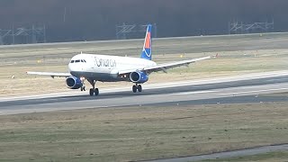 CROSSWIND LANDING OnurAir A321 at Düsseldorf International Airport