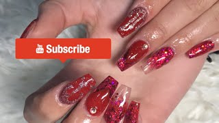 Glittery Red • No Polish • Acrylic Nails