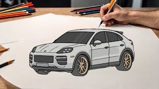 How to draw a PORSCHE CAYENNE 2024 / drawing porsche step by step