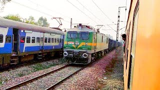 RARE CAPTURE: Trains on 3 Tracks! WAG9 coming out between 2 DEMU - MEMU trains at railway station