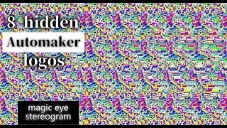 8 hidden images 3D stereogram AutoMaker Logos, magic eye