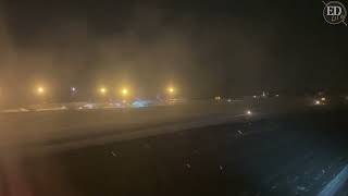 View from the sky and landing in snowfall