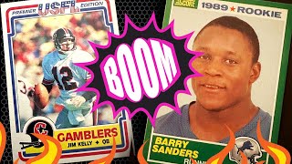 Mint 1984 Topps USFL Jim Kelly & 1989 Score Barry Sanders Rookie RC Cards for PSA Grading