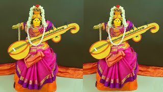 Saraswathi Amman Alangaram With Veena | Saree Draping Of Saraswathi Devi | Saraswathi Pooja