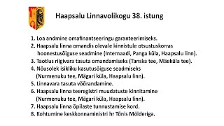 Haapsalu Linnavolikogu 38 istung (30.04.2021)