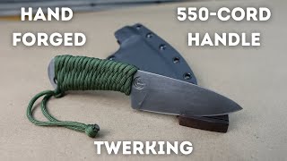 Making a hand forged 4" field knife from 5160 with a 550 cord wrapped handle