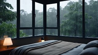 Cozy Bedroom Ambience with Rain Sounds at midnight in Night Forest - Rain for Insomnia Symptoms