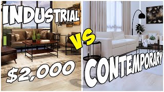 $2,000 LIVING ROOM budget: INDUSTRIAL VS. CONTEMPORARY Style Interior Design