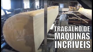 Máquinas Incriveis transformam árvores em tábuas. Lâmina circular horizontal e multi lâminas