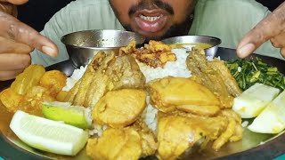 Asmr Simple Chicken Curry, Prawn Fry, Tengra fry, Vegetables Curry