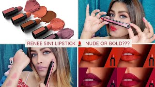 Renee fab 5in1 lipstick (BOTH SHADES) NUDE & BRIGHT SHADES| Honest review and swatches|Mini lipstick