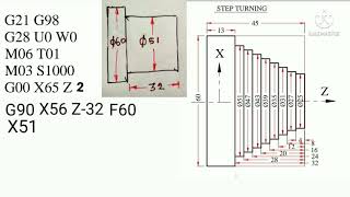 #CNC step Turning program using G90 code #FANUC CNC Turning program with simulation.