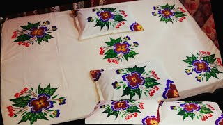 Fabric painting on bedsheet// Fabric painting on bedsheet design// Fabric pillow cover...