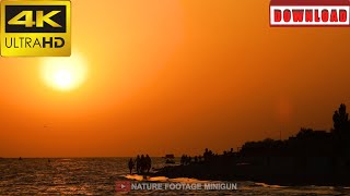 🎁4K Sea sunset landscape golden sun rising at horizon silhouettes of people | DAILY NATURE FOOTAGE