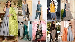 Plain Grey Suit with Contrast Dupatta 2024 | Contrast Dupatta with Grey Suit 2024 Ideas