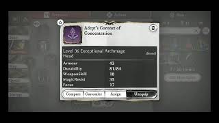 Warhammer Odyssey: My Archmage Healer current Gears/Stats/Skills Build.