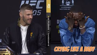 Israel Adesanya breaks down in tears during a confrontation with DDP at the UFC 305 press conference