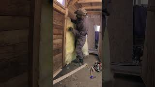 cover the wooden house with insulation material #howtodo  #insulation #woodenhouse