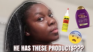 USING MY BOYFRIEND HAIR PRODUCTS CHALLENGE!! | 4C NATURAL HAIR | WASH DAY