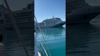 Tender boat approaching a cruise ship #cruise #travel #cruiseship #anchored