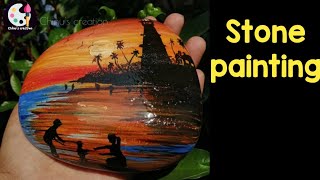 #sunset  #stonepainting  A sunset view with family stone painting