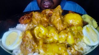 ASMR Huge Mutton and Mutton Fat Curry, Boil Eggs, Pumpkin Flower Fry, Alu Bhotta