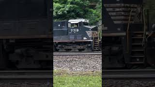 A loaded Norfolk Southern coal train slowly traverses Horseshoe Curve near Altoona, PA #railroad