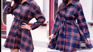 latest winter check dress design cutting and stitching