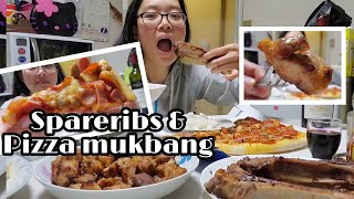 MUKBANG: SPARERIBS and PIZZA | Dinner Time