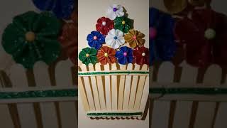 Handmade wall hanging Flower vase from pop sticks || Craft with ice cream sticks #youtubeshorts