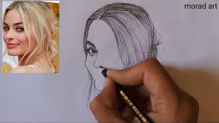 How to draw Margot Robbie with a pencil in an easy way