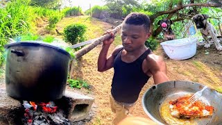 Cooking Food  On Wood Fire | Fried Fish in Pot