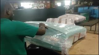 25 D Compressed foam block unpacking by braking Sealed polythene