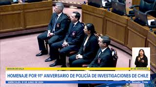 Homenaje del pdte de la comisión de Seguridad, senador Iván Flores, en el 91° Aniversario de la PDI