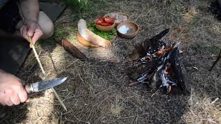 Bushcraft knife, handmade knife, outdoors kitchen