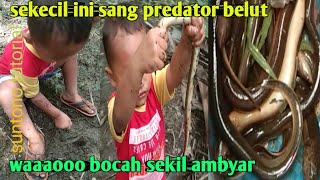 anak kecil mancing belut