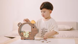 wooden piggy bank