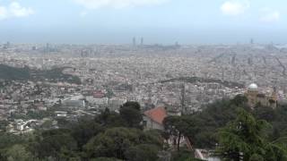 Great view from the top of Tibidabo mountain, Barcelona, Spain