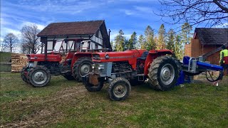 Massey Ferguson 135 4x4 MF 165 MP Holzspalten mit Binderberger 30t Spaltmaschine