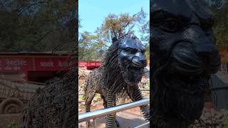 lion statue at matheran railway station. vehicle less village in Maharashtra