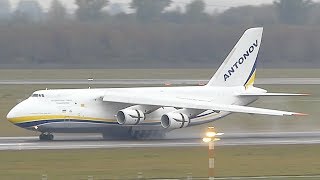 RARE Antonov-124 rainy landing @ Düsseldorf Intl. Airport