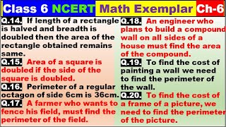 Class 6 Math Ch-6 Q 14 to 20 Math NCERT Exemplar Solution|MATH|NCERT|Mensuration|CBSE|Chapter 6|NCER