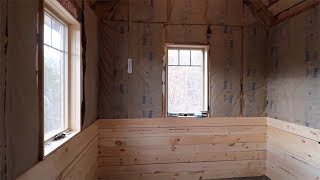 Building an Off Grid Cabin - Bedroom Pine Wainscoting