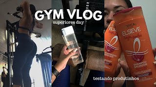 GYM VLOG | superiores day, treinando a tarde, testando produtinhos