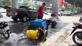 Máy phun thuốc di động thùng phuy 200L, máy phun tưới cây động cơ 13HP đầu xịt 5.5HP có rulo cuốn