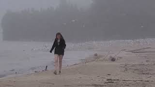 Chasing sea gulls on Lake Michigan