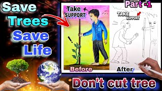 How to draw Save Tree Save Earth , Save Nature Drawing | Save Tree Poster Drawing #savetrees