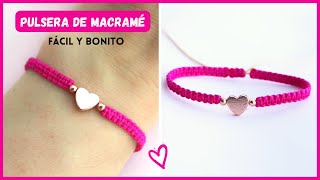 💙Pulsera de hilo en macrame con corazón nudo plano / Como hacer pulseras de hilo fáciles