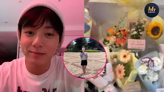 bts news : Jungkook reacts as jimin fans give flowers! was it like yesterday?